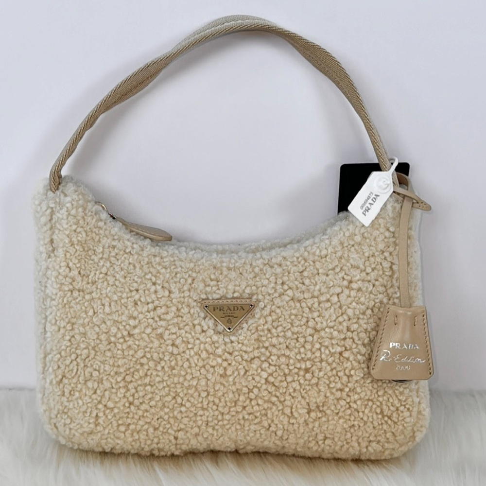 Prada Ecru Re-Edition 2000 Shearling Mini Bag
